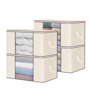Imagem de 4 Caixa Saco Organizador Edredom Cobertor Guarda Roupa Armário Anti-Poeira Umidade Insetos Multiuso(Bege 4 G)