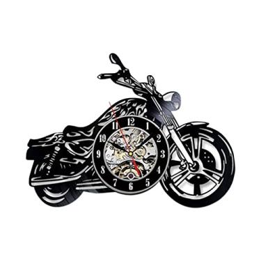 Imagem de GAORUIFENG Relógios de parede 3D LED luminoso em forma de motocicleta disco de vinil relógio de parede, decoração de casa retrô relógio de parede moderno (cor: A 7 LED mudança de cor) (A sem LED)