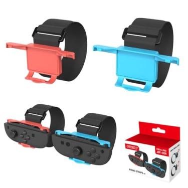 Imagem de 2 Pulseiras De Dança Elástica Para Nintendo Switch 2 Joycon Faixa Alça de Pulso Strap Azul e Vermelho