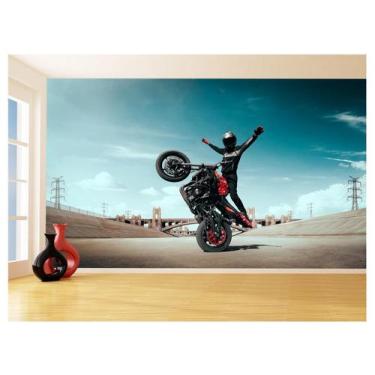 Imagem de Papel De Parede 3D Moto Grau Empinando Manobra 3,5M Bkm29 - Você Decor