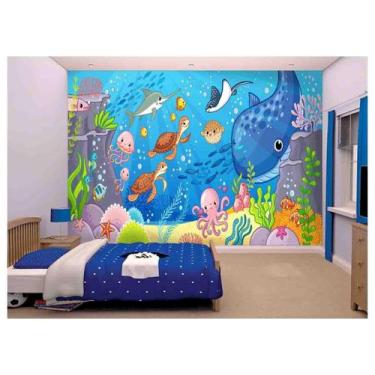 Imagem de Papel De Parede Infantil Mar Baleia Tartaruga  Azs186 - Você Decora