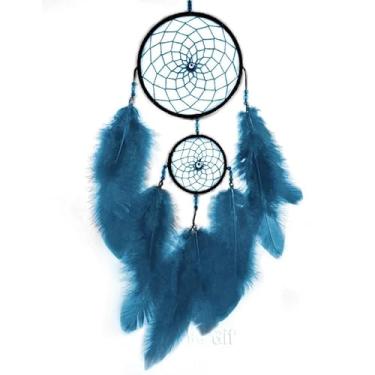 Imagem de Filtro Dos Sonhos Para Carro com Olho Grego Duplo 2 Aros Apanhador(Preto com Azul Claro)