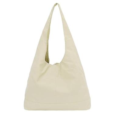 Imagem de Sacola de nylon despojada de cor sólida, bolsa de ombro transversal de grande capacidade, bolsa de ombro, bolsa de viagem universitária, bolsa de mão 2025, Bege, One Size