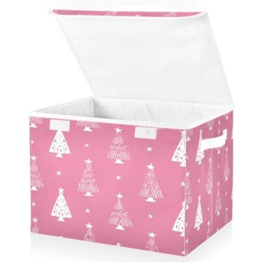 Imagem de Blueangle Caixas de armazenamento dobráveis 1 pacote, cestas de armazenamento de árvore de Natal de desenho animado com tampas e alça para casa quarto armário escritório (148)