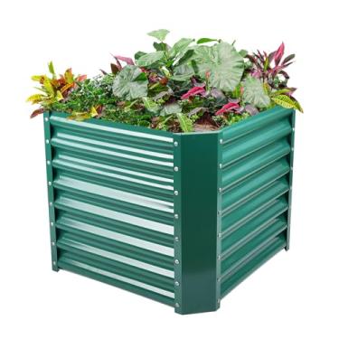 Imagem de Land Guard Kit de cama de jardim elevado galvanizado de 6 x 6 m, caixas de jardim elevadas galvanizadas ao ar livre, grandes canteiros de jardim elevados de metal para vegetais, verde