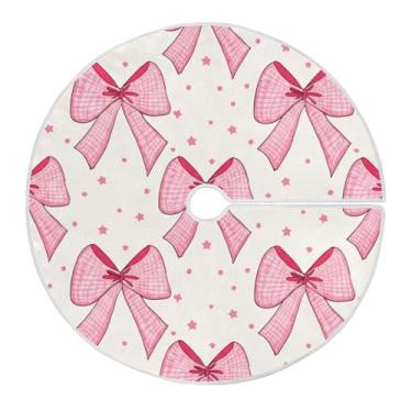 Imagem de Blueangle Saia de árvore de Natal com laços xadrez rosa de 90 cm - poliéster macio e resistente a rugas, decoração de férias para festas de Natal, árvore festiva e decoração de casa (810)