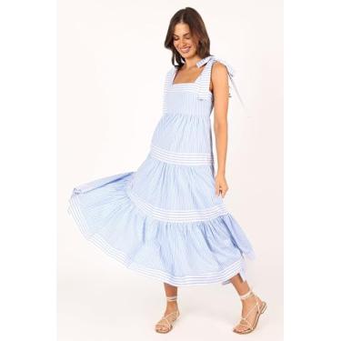 Imagem de Petal & Pup Vestido maxi feminino Bella, Listra azul, PP