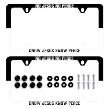 Imagem de Pacote com 2 molduras cristãs para placa de licença No Jesus No Peace Know Jesus Know Peace Acessório automotivo de aço inoxidável engraçado placa de licença decoração para mulheres e homens 30,5 x