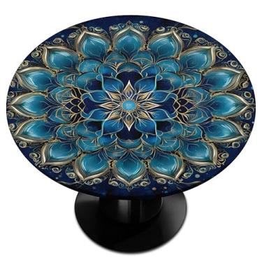 Imagem de cfpolar Toalha de mesa redonda com borda elástica, mandala boêmia, lavável e limpável, capa de mesa de poliéster para cozinha, jantar, festa, casamento, férias, serve para mesa redonda de 101,6 a