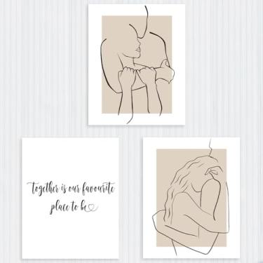 Imagem de Decoração de parede para casal, desenho boêmio, bege, uma linha, arte minimalista, sem moldura, pôsteres românticos para paredes, decoração de parede abstrata para casa, sala de estar, quarto