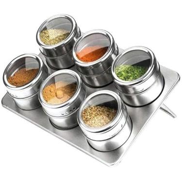 Imagem de Porta Condimentos Inox Magnético com 6 Potes com Imã Organização Prática e Moderna para Cozinha