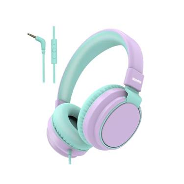 Imagem de MIDOLA Fone de ouvido infantil com volume limitado, 85/110 dB, fone de ouvido dobrável com fio intra-auricular/intra-auricular com cabo auxiliar de 3,5 mm, microfone para meninos, meninas, crianças,