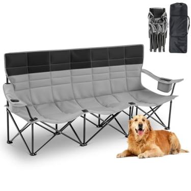 Imagem de Teenyyou Low Loveseat Cadeiras de acampamento para 3 pessoas, cadeira de sofá de acampamento portátil para área externa totalmente acolchoada e dobrável, cadeira de acampamento para 3 pessoas para