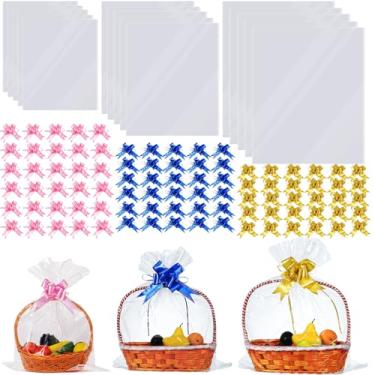 Imagem de Embalagem com 120 sacos grandes de celofane transparente 35 x 50 45 x 61 cm, 61 x 76 cm, sacos plásticos transparentes extragrandes para cesta de frutas, embrulho de presente, guloseimas, artes e