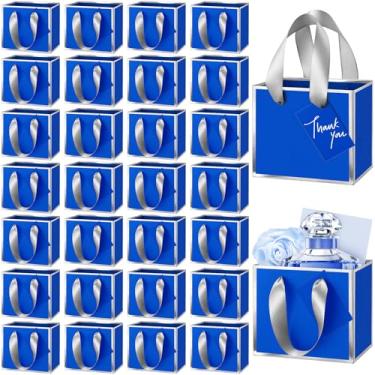 Imagem de Yeaqee 50 mini sacos de presente de folha metálica com alças 10 x 12 x 6 cm, pequena bolsa de agradecimento de Natal com etiqueta para o inverno, Hanukkah, férias, boas-vindas, casamento, chá de bebê