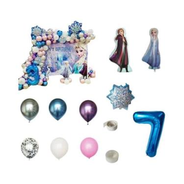Imagem de Conjunto De Balões Frozen Elsa Rainha Da Neve 92 Peças Decoração Para 