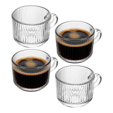 Imagem de Jogo 4 Xícara de Café de Cristal com Alça Lines Vidro Transparente Can