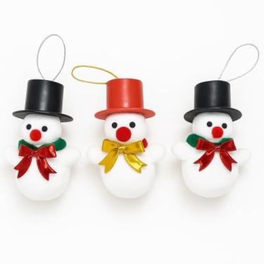Imagem de Mini Boneco de Neve Conjunto de 3 Bonecos Decorativos Pendurar Chapéu Alto Cachecol Colorido Decoração para Árvore de Natal