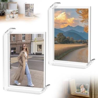Imagem de Tcwhniev Pacote com 2 porta-retratos de 17 x 12 cm, moldura de arte acrílica, moderna, versátil, suporte para exibição de fotos, decoração de mesa, linda para casa, escritório, paisagem, aniversário
