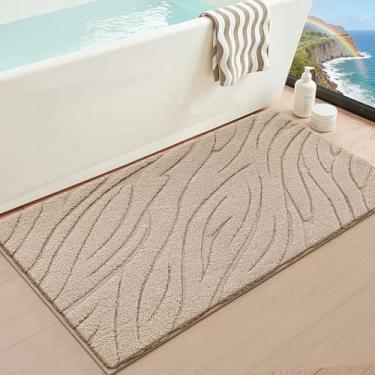 Imagem de LUMI Tapete de banheiro minimalista, tapete de banho macio absorvente antiderrapante, tapete de microfibra de secagem rápida para banheiro moderno, banheira, 91 cm x 61 cm, bege