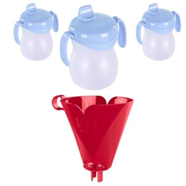 Imagem de Conjunto de 1 Suporte para Filtro de Café 103 Vermelho + 3 Copo Infantil Plástico Azul 310ml