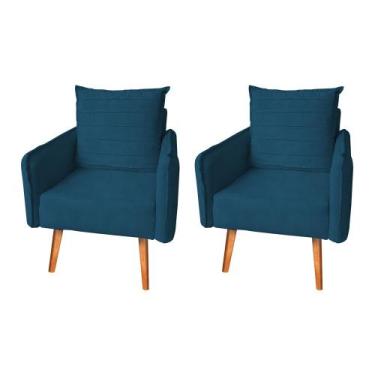 Imagem de Kit 2 Poltronas Mandara Vintage Pés Palilto Suede Azul Marinho  - CASA