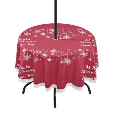 Imagem de Wassud Toalha de mesa redonda para uso ao ar livre com orifício para guarda-chuva, toalhas de mesa de Natal de 152 cm para aniversário, casa de fazenda, cozinha