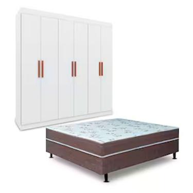Imagem de Guarda-roupa Casal Bartira Ville E Cama Box New Florença Branco