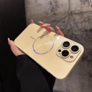 Imagem de Capa com textura brilhante para iPhone 16, 15, 14, 13, 12, 11 Pro Max, com proteção para lente, amarela, para iPhone 12 Pro Max.