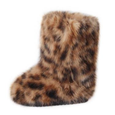 Imagem de Gegefur Bota feminina de pele sintética, peluda, macia, curta, para neve, cano médio, quente, confortável, para uso ao ar livre, Multicolorido-V, 38