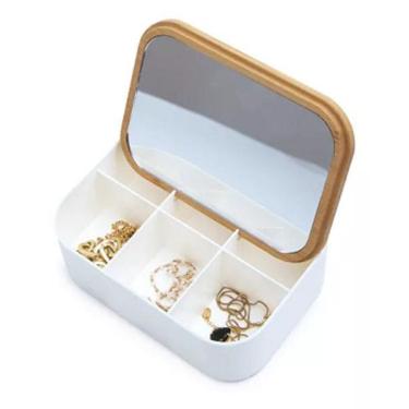 Imagem de Porta Joias Retangular Tampa Bambu 6 Divisórias