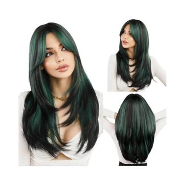 Imagem de Peruca Sintética Longa Ondulada Ombre Preto a Vermelho Para Mulheres C