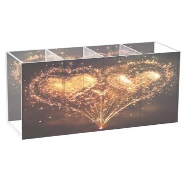 Imagem de Burbuja Porta-canetas de acrílico Gold Heart Forework, 4 compartimentos, suporte de lápis transparente para pincéis de maquiagem fixos, acessórios de mesa de escritório em casa