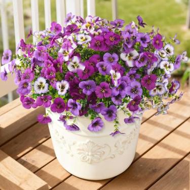 Imagem de INQCMY Flores artificiais falsas de amor-perfeito para uso ao ar livre, 12 peças de flores amores-perfeitos de seda sintética para decoração de primavera e verão, plantas falsas resistentes a UV para