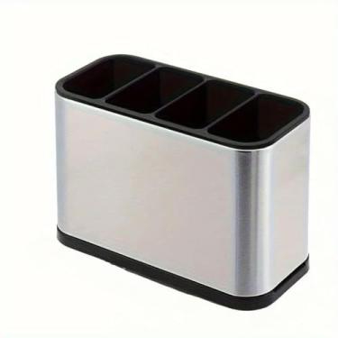 Imagem de Porta Talheres Escorredor em Aço Inoxidável com Divisórias – Organizador para Pia e Bancada Com Drenagem