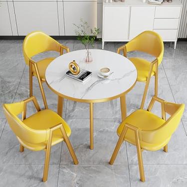 Imagem de Mesa redonda de recepção mesa de negociação de escritório e combinação de cadeira, conjunto de mesa de jantar e cadeira de café para 4, para lounge, sala de estar, cozinha (amarelo)