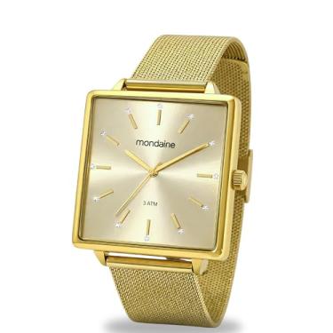 Imagem de Relógio Mondaine Feminino Analógico De Pulso Quadrado Dourado Creme Quartz Pulseira Em Aço Inoxidável Elegante Resistente A Água Original