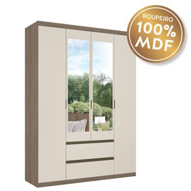 Imagem de Guarda-Roupa 4 Portas com Espelho Nobre 100 MDF THB - Rustic/Offwhite