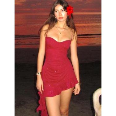 Imagem de Vestido Feminino Sexy Com Franjas E Lantejoulas, Alças Finas, Sem Mang