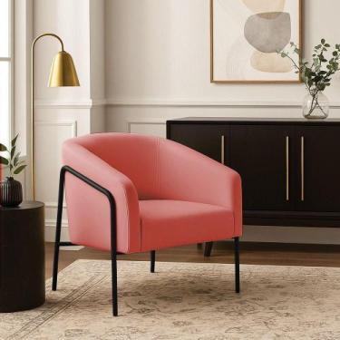 Imagem de Poltrona Sala Industrial Alta Preto Stella Suede Rosê D03 - D'rossi