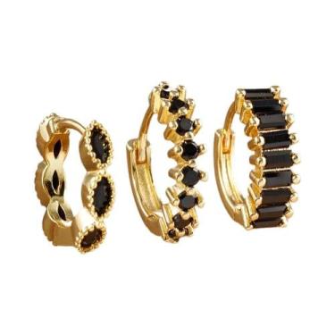 Imagem de Brincos De Argola Femininos Em Aço Inoxidável Com Zircônia, Kit 3 Peça