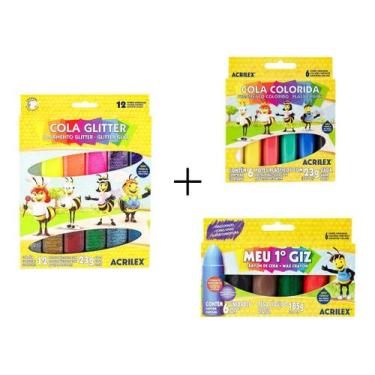 Imagem de Giz de Cera Meu 1 + Cola Colrida + Cola Glitter 12  Acrilex