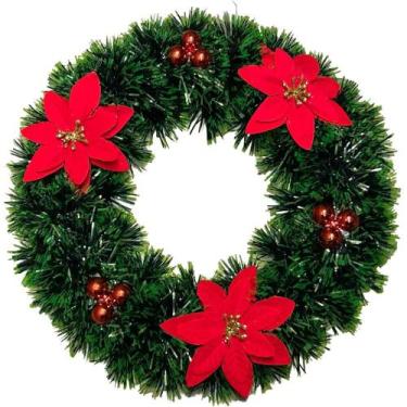 Imagem de Guirlanda de Natal pra Porta Decoração Natalina Dourada e Vermelha - F