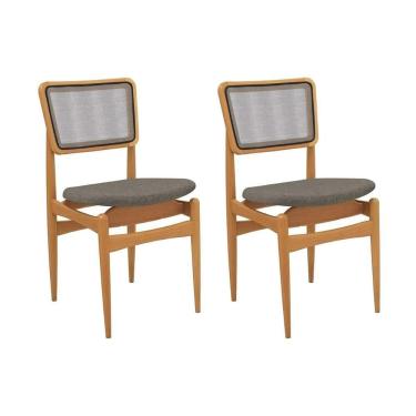 Imagem de Cadeiras Cozinha Stela 1cmm013ca Premium Madeira Maciça Kit 2 Un Carvalho/linho Escuro/tela Grafite Kappesberg