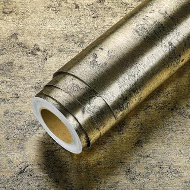 Imagem de LACHEERY Papel de contato de aço inoxidável dourado escovado preto para eletrodomésticos, papel de parede metálico preto e dourado, descasque e cole papel de parede grosso para cozinha, geladeira,