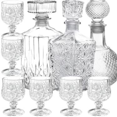 Imagem de Jogo 3 Frascos Vidro Licoreira + 6 Mini Cálices Cristal Lapidada Whisky Licor Decoração