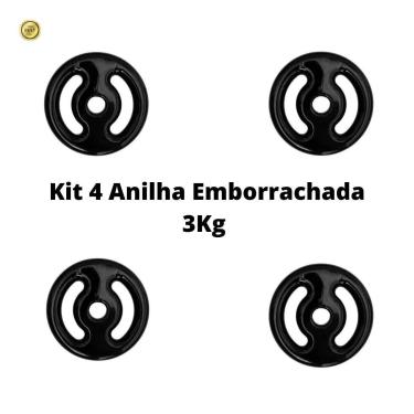 Imagem de Kit 4x Anilha Emborrachada 3Kg Para Treino Funcional Diário-Unissex