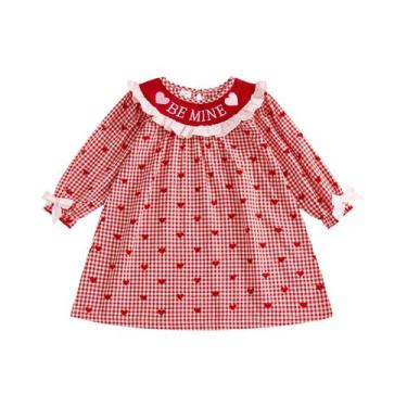 Imagem de Vestido Xadrez Para Meninas, Dia Dos Namorados, Manga Comprida, Gola R