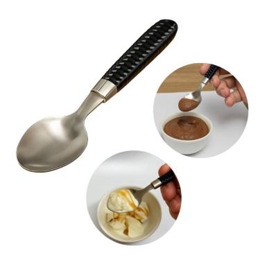 Imagem de Jogo com 6 Colheres de Sobremesa Aço Inox Premium Cabo Preto para Mesa Posta Praticasa