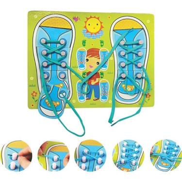 Imagem de Brinquedo Educativo Sapato de MDF para Aprender Laço e Cadarço Toy Mix